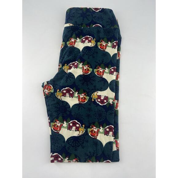 LuLaRoe Women’s Leggings Size TC Tall/Curvy XL Christmas Santa Claus Xmas Snow - Picture 2 of 8